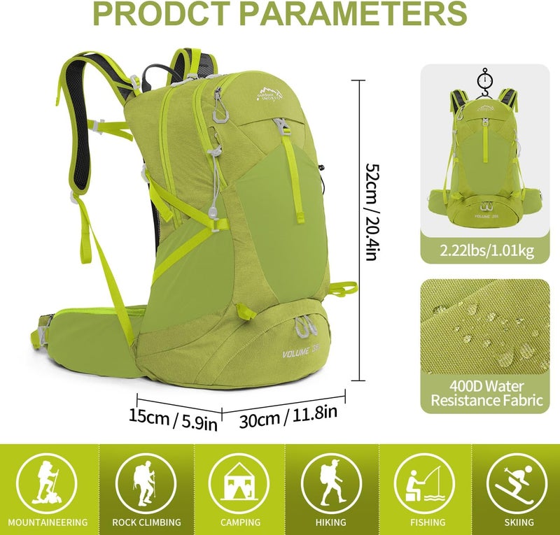 INOXTO IX Hiking Backpack, Waterproof Hiking Daypack with 3L Water Bladder and Rain Cover, Lightweight Travel Camping Backpack for Men Women (Fruit Green) - Image 2